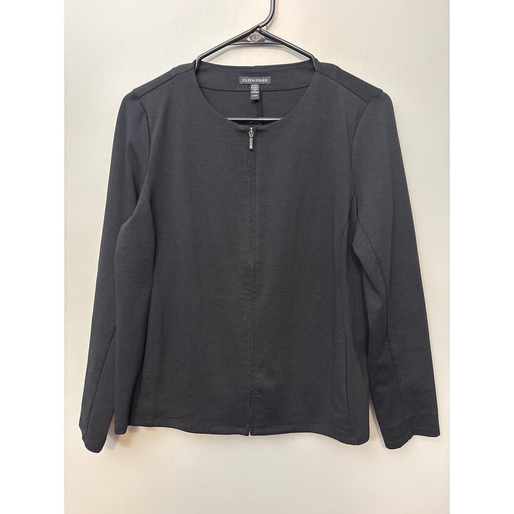 Eileen Fisher Organic Cotton black Ponte Zip-Front Jacket size PS/PP